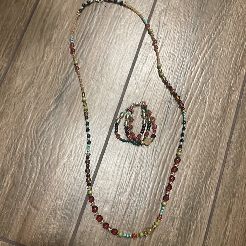 Beautiful Beaded Long Necklace and matching bracelet bought from Anthropologie